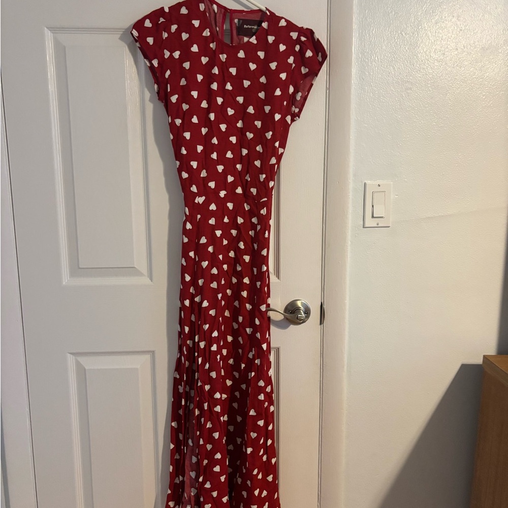 Reformation Red and White Heart Maxi Dress